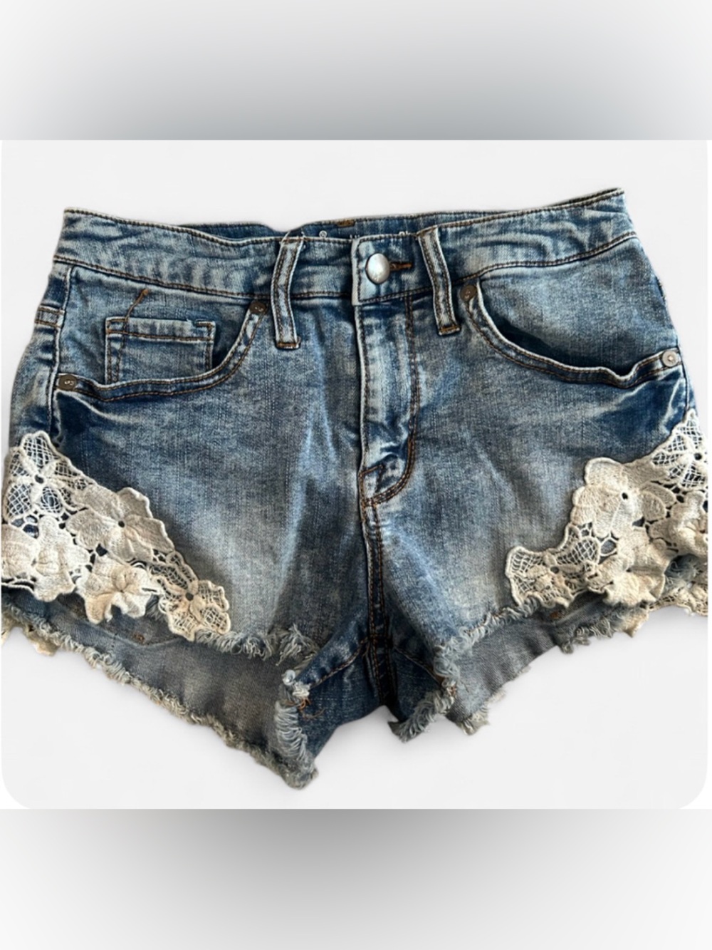 Mossimo High Rise Lace Trim Denim Shorts - Size 4 / 27